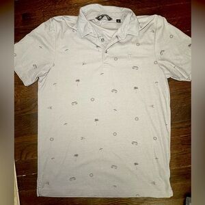 Travis Mathew Gray Polo men’s golf shirt with tiny beachy pattern